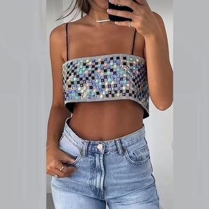 THE Zara Rhinestone Crop Top